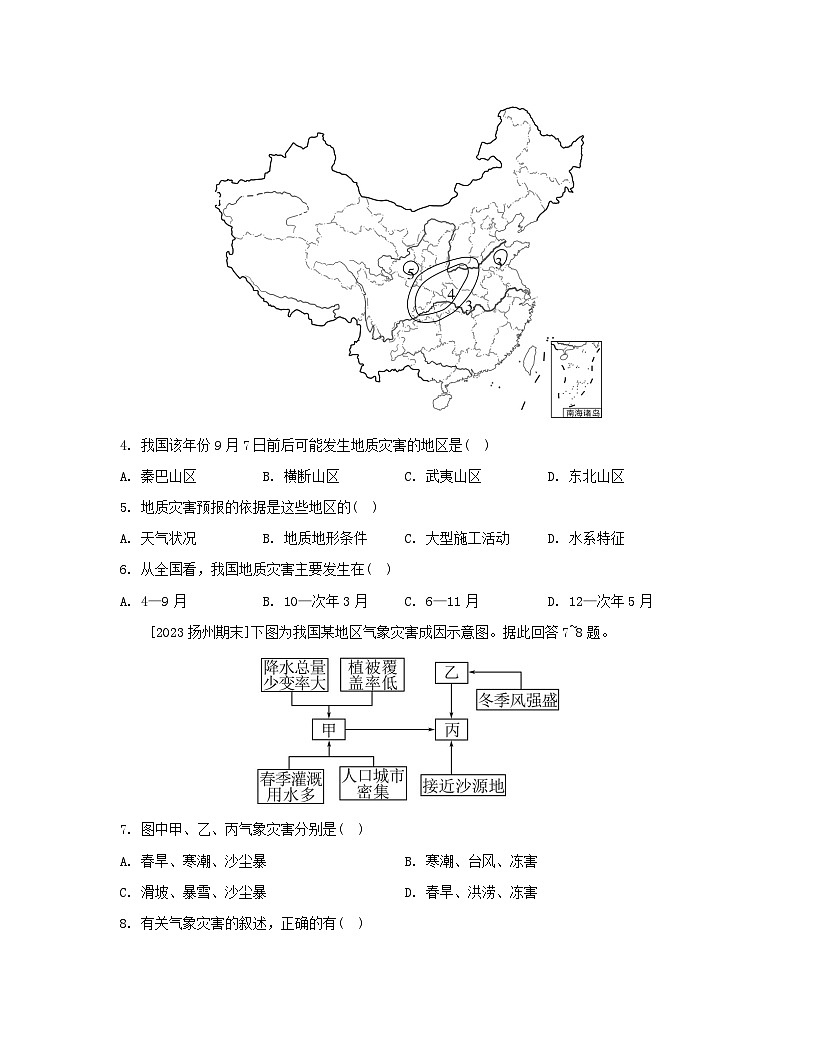 2023_2024學年新教材高中地理第四單元從人地作用看自然災(zāi)害第一節(jié)自然災(zāi)害的成因第一課時自然災(zāi)害及其常見類型常見自然災(zāi)害的成因分層作業(yè)魯教版必修第一冊第2頁