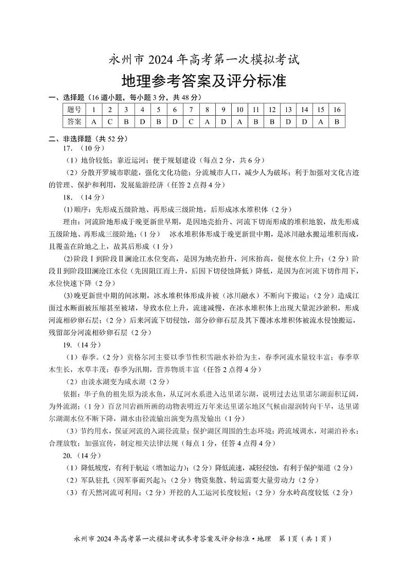 湖南省永州市2023-2024学年高三上学期第一次模拟考试地理试题(图片版含答案)01