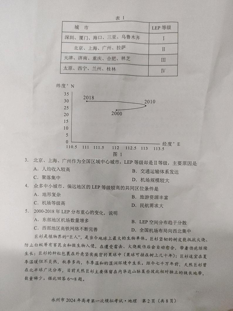 2024永州高三上学期第一次模拟考试地理试卷PDF版含答案02