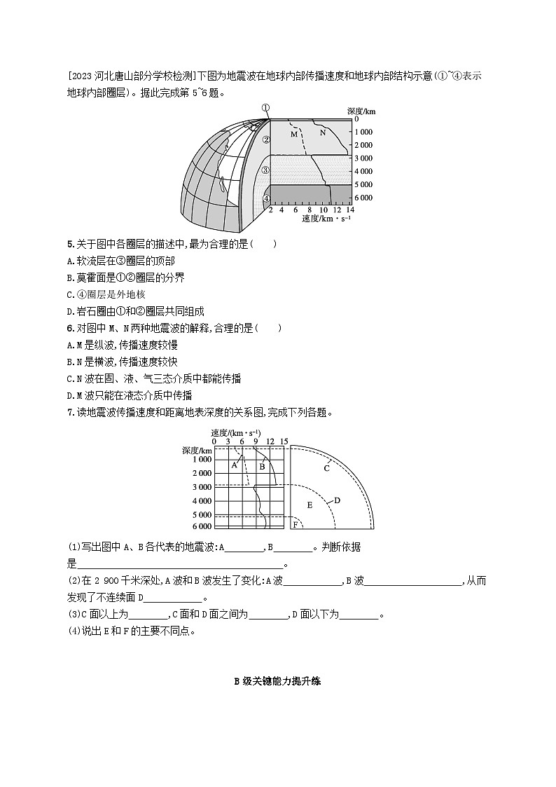 新教材2023_2024學年高中地理第1章宇宙中的地球第2節(jié)地球的圈層結(jié)構分層作業(yè)中圖版必修第一冊第2頁