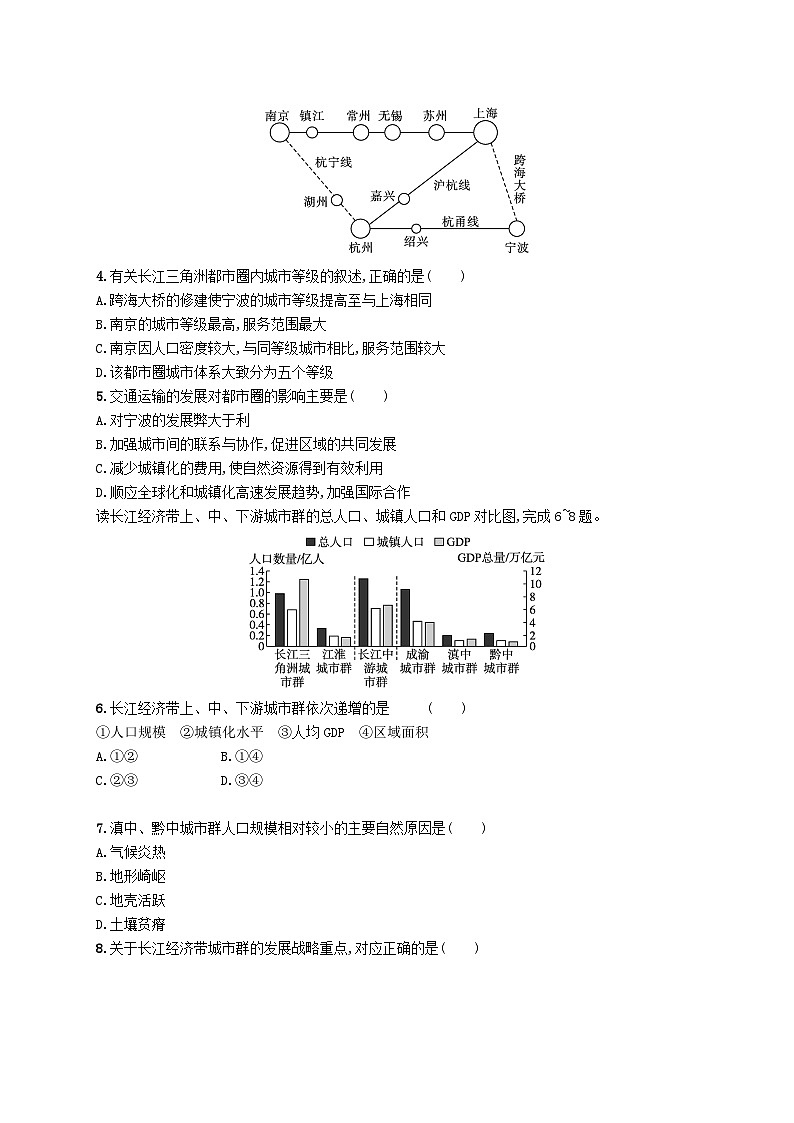新教材2023_2024学年高中地理第2章区域发展第1节上海大都市的辐射功能分层作业中图版选择性必修2第2页