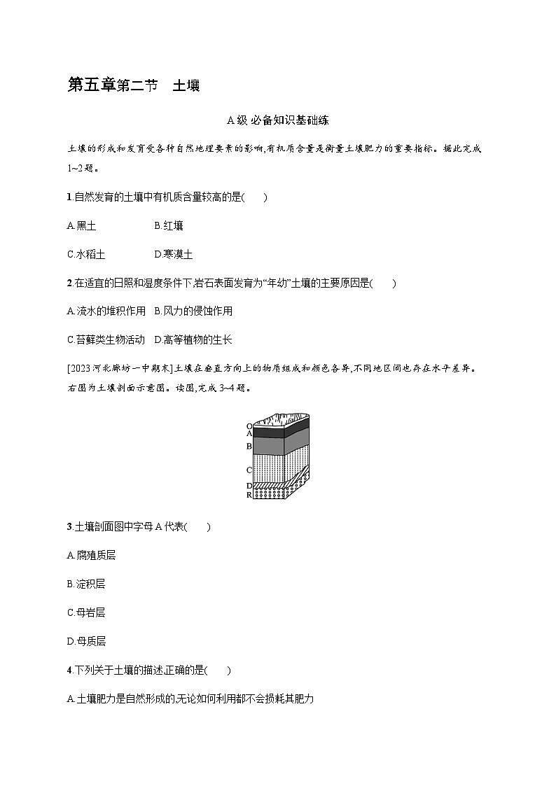 人教版高中地理必修第一册第5章植被与土壤第2节土壤习题含答案01
