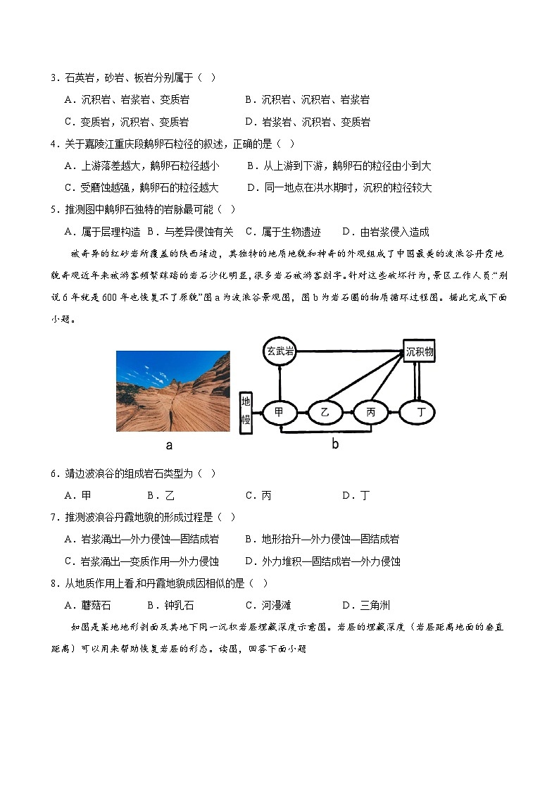 【期中模拟卷】(鲁教版 2019)2023-2024学年高中地理 选择性必修1第二章 地形变化的原因(综合检测卷)(原卷卷)第2页