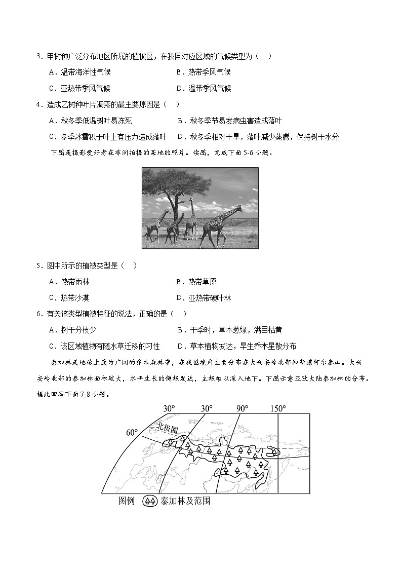 【期中模拟卷】(人教版2019)2023-2024学年高一上学期地理必修第一册 第五章 植被与土壤(综合测试卷)(原卷版)第2页