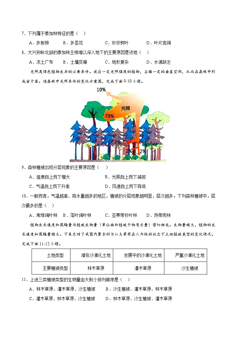 【期中模拟卷】(人教版2019)2023-2024学年高一上学期地理必修第一册 第五章 植被与土壤(综合测试卷)(原卷版)第3页
