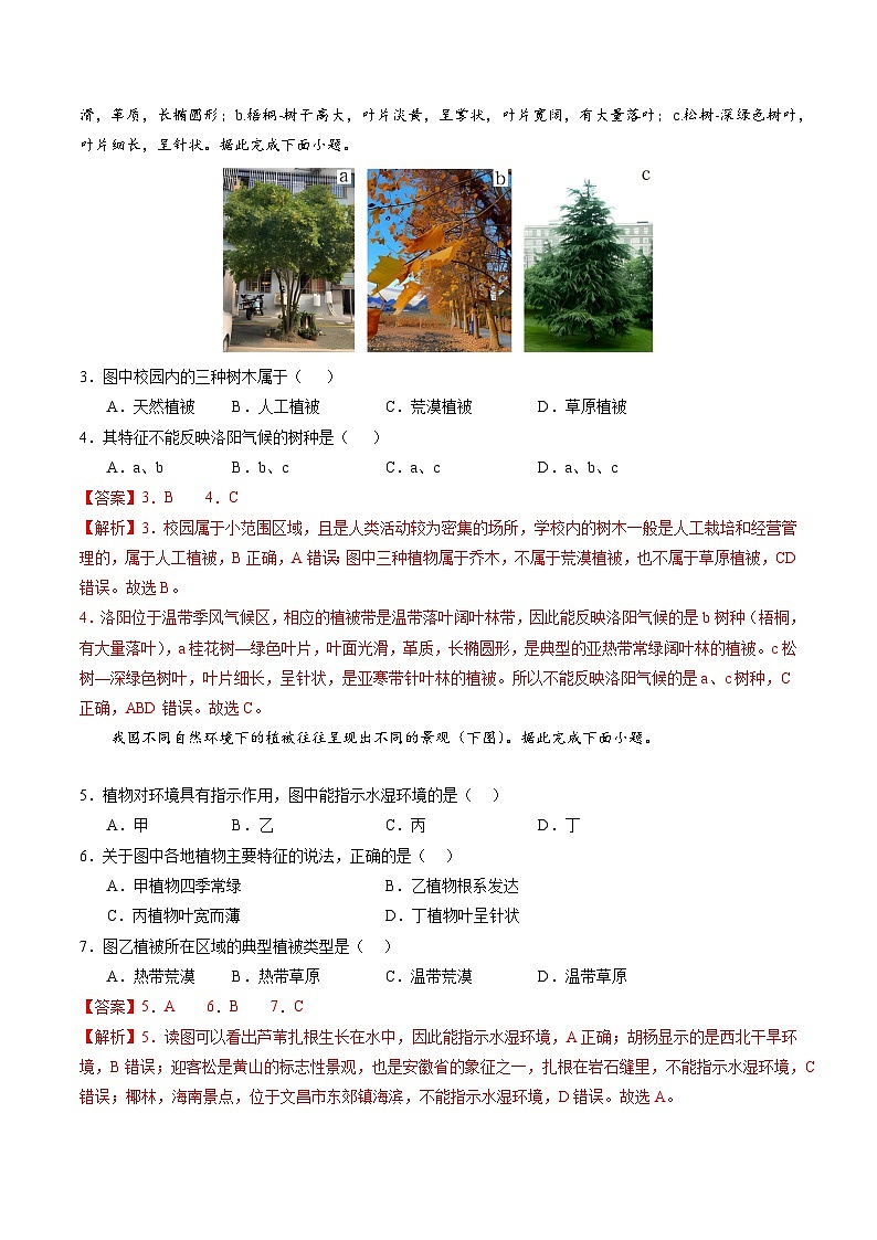 【期中模擬卷】（人教版2019）2023-2024學(xué)年高一上學(xué)期地理必修第一冊(cè) 第五章 植被與土壤（單元考點(diǎn)卷）（解析版）第3頁(yè)