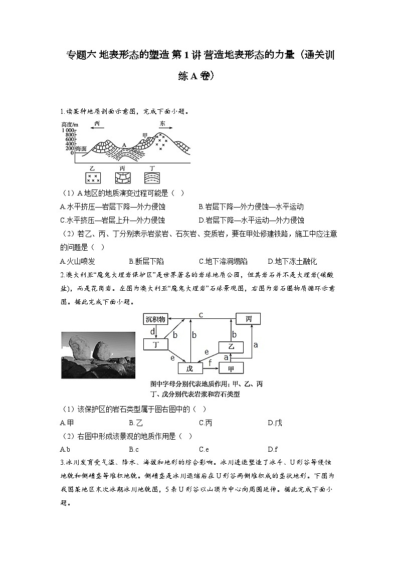 专题六 地表形态的塑造 第1讲 营造地表形态的力量(通关训练A卷) 高考地理一轮复习01