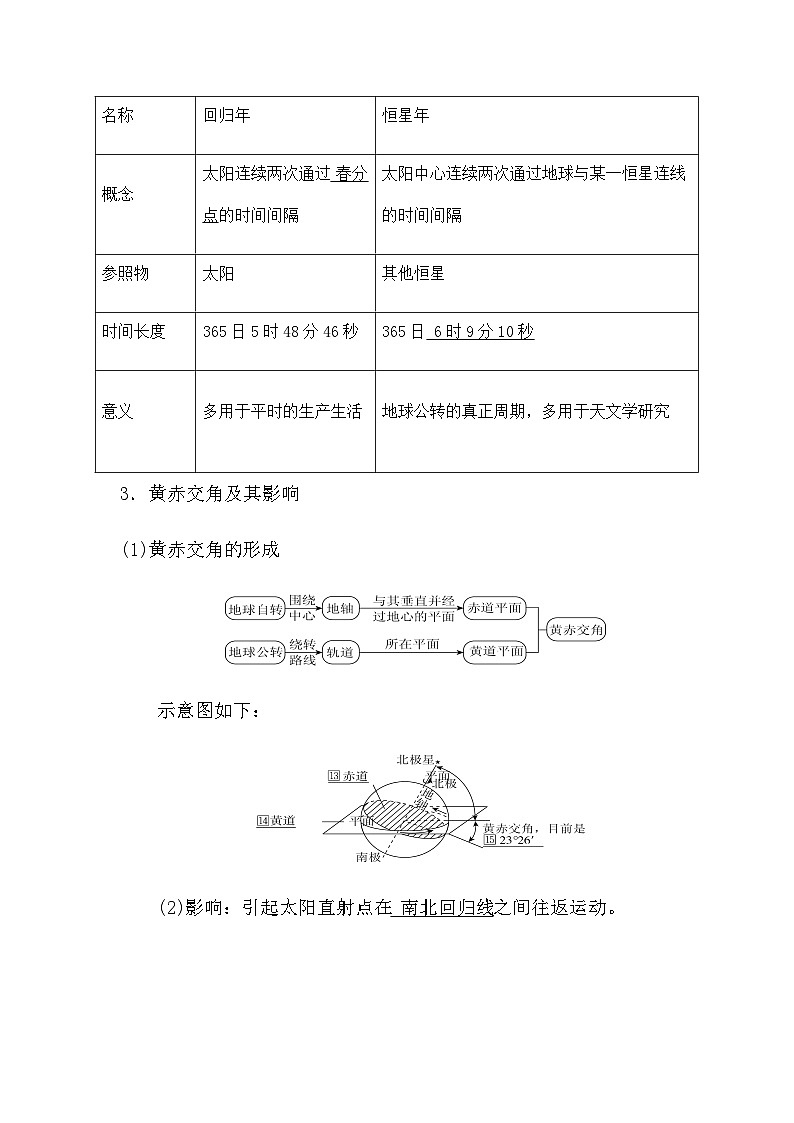 1.1地球的自转和公转导学案 中图版(2019)高二上学期地理选择性必修一第3页