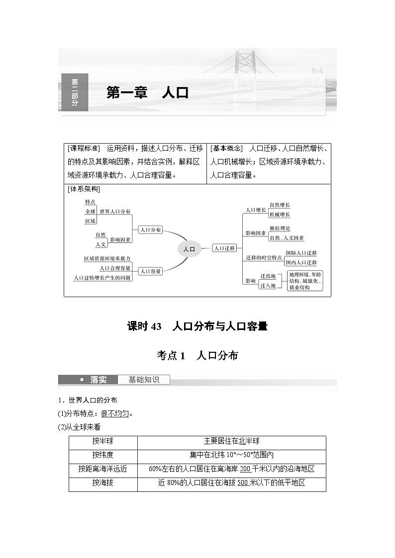 (人教版)新高考地理一轮复习课时精品学案 第2部分 第1章 课时43 人口分布与人口容量(含解析)第1页