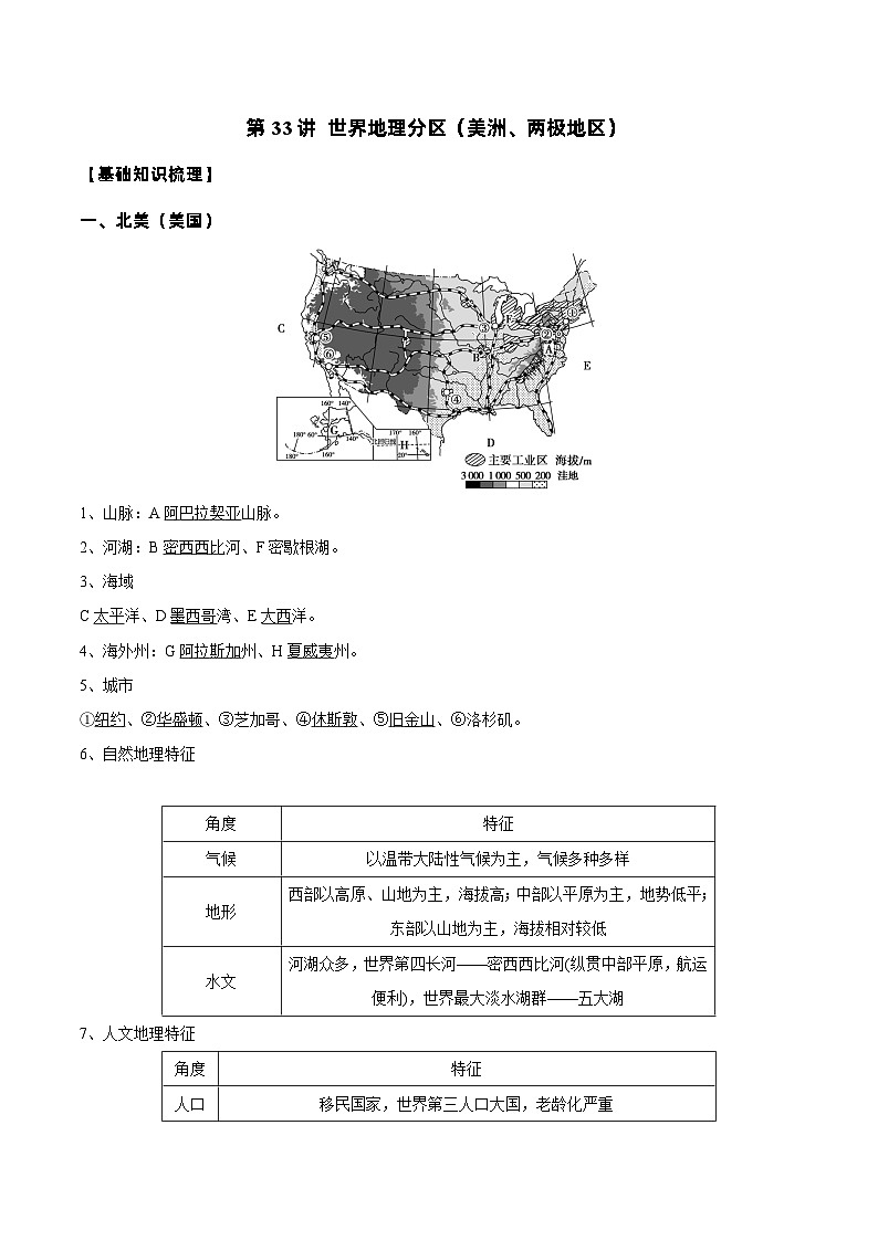 新高考地理一轮复习知识梳理+过关训练第33讲 世界地理分区(美洲、两极地区)(含解析)第1页