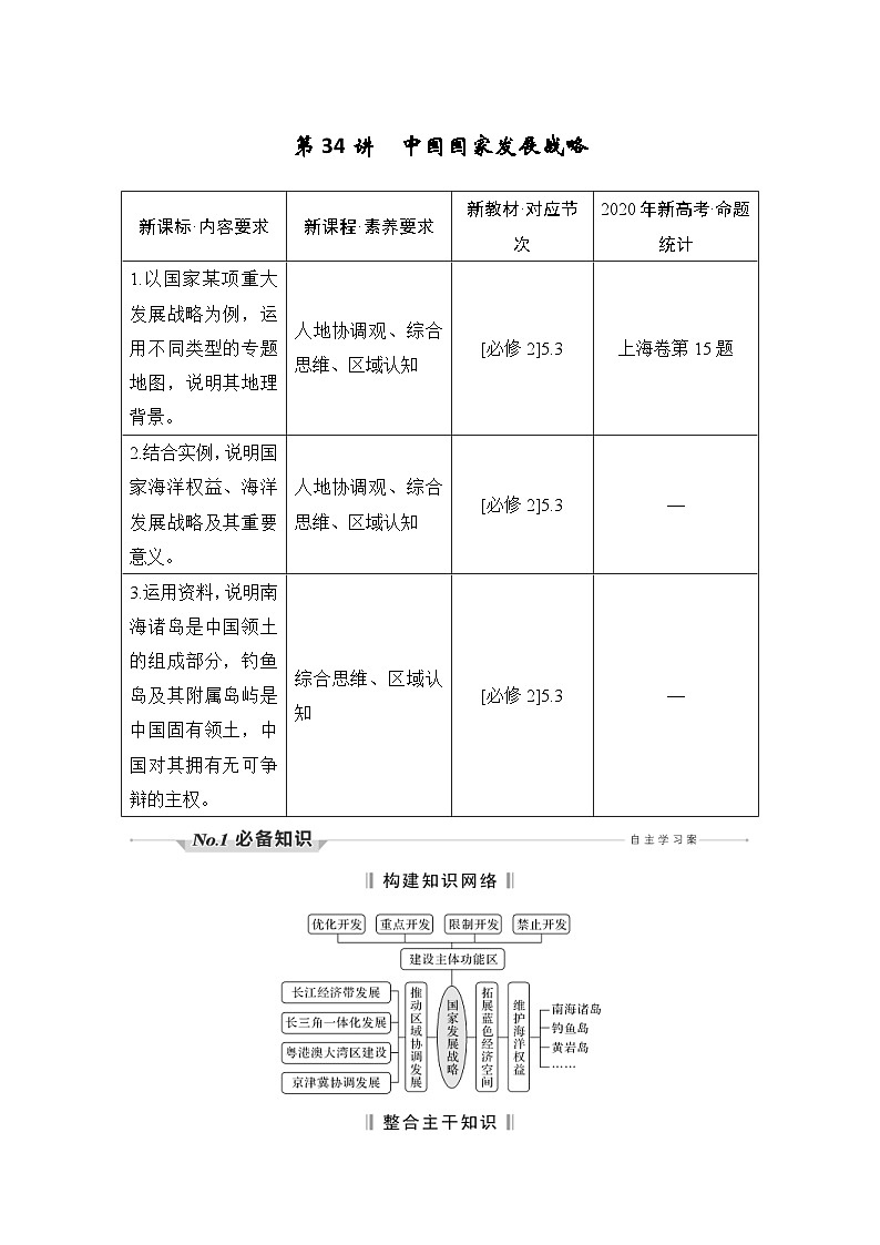 新高考地理一轮复习精品学案第34讲 中国国家发展战略(含解析)第1页