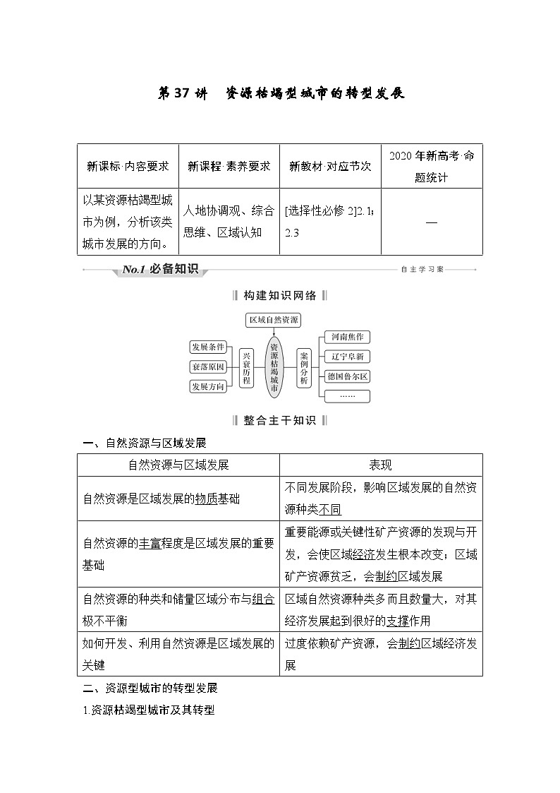 新高考地理一轮复习精品学案第37讲 资源枯竭型城市的转型发展(含解析)第1页