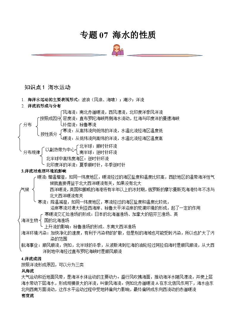 新高考地理一轮复习精讲精练专题07 海水的性质(含解析)第1页