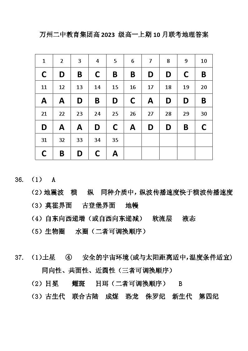 10月联考地理答案第1页
