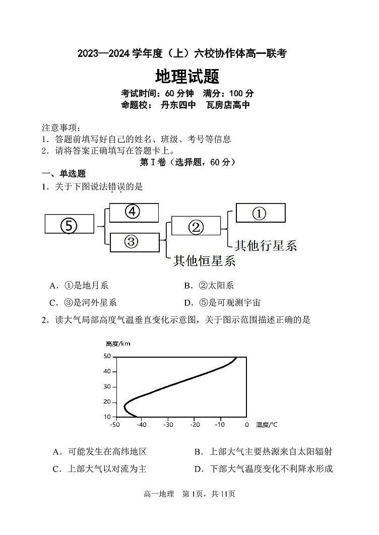 辽宁省六校协作体2023-2024学年高一地理上学期10月联考试题(PDF版附解析)第1页