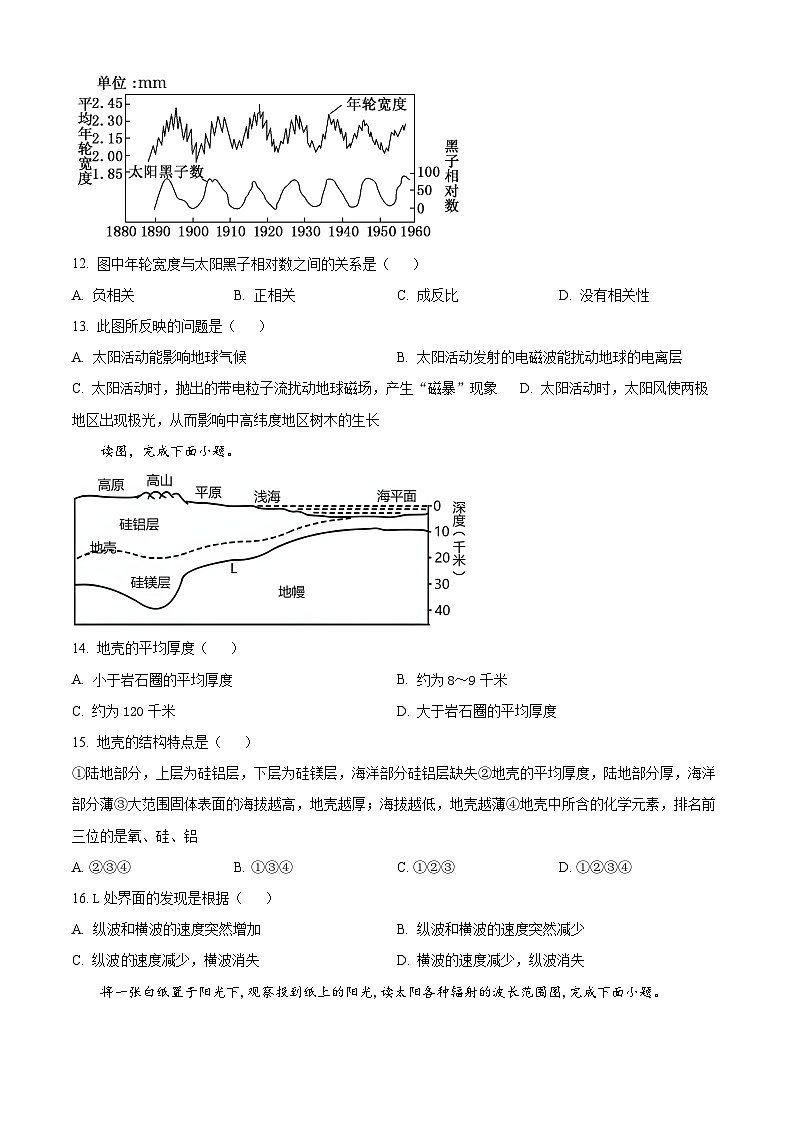【期中真题】陕西省宝鸡市宝鸡中学2022-2023学年高一上学期期中地理试题(原卷版)第3页