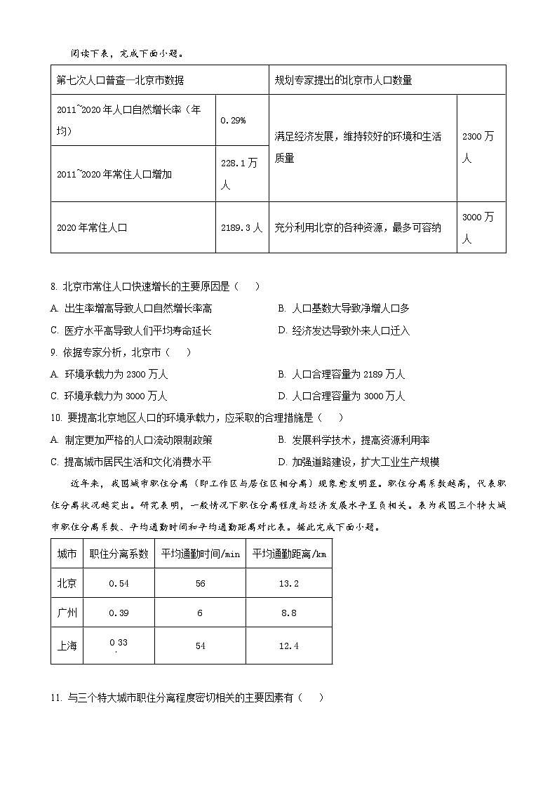 【期中真题】山东省青岛第二中学2022-2023学年高一下学期期中地理试题(原卷版)第3页