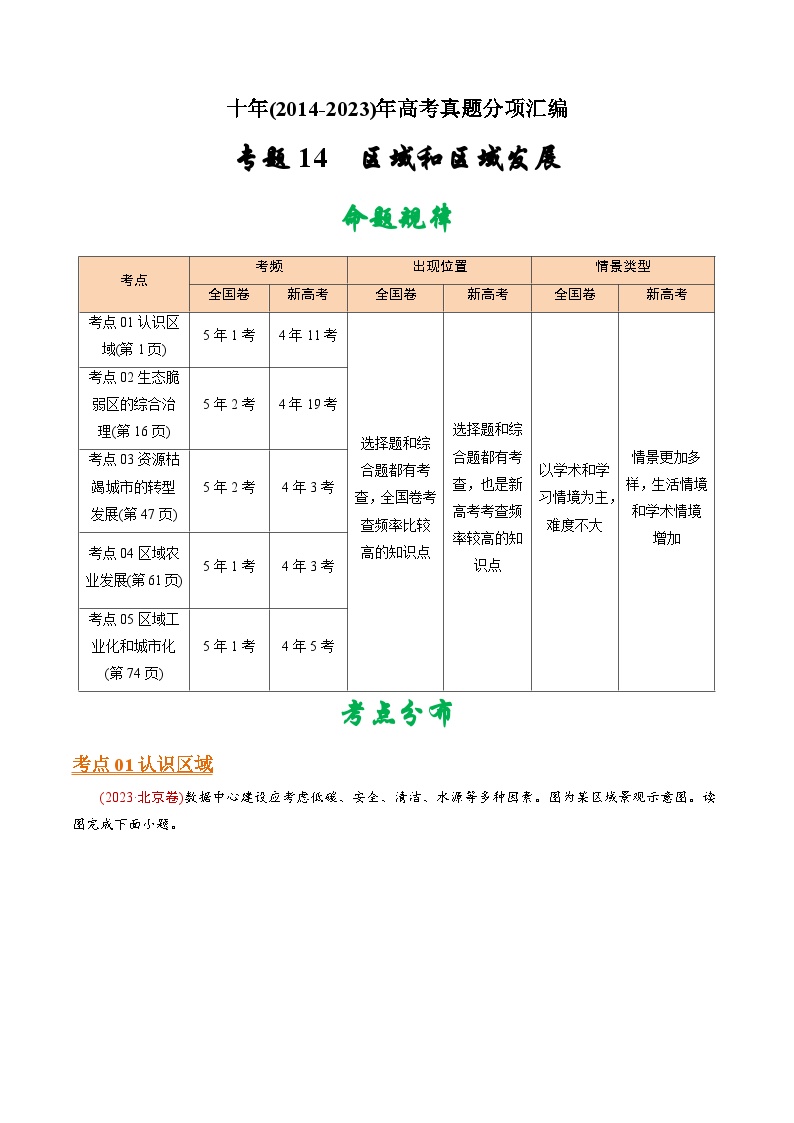 十年(14-23)高考地理真题分项汇编专题14 区域和区域发展 （含解析）