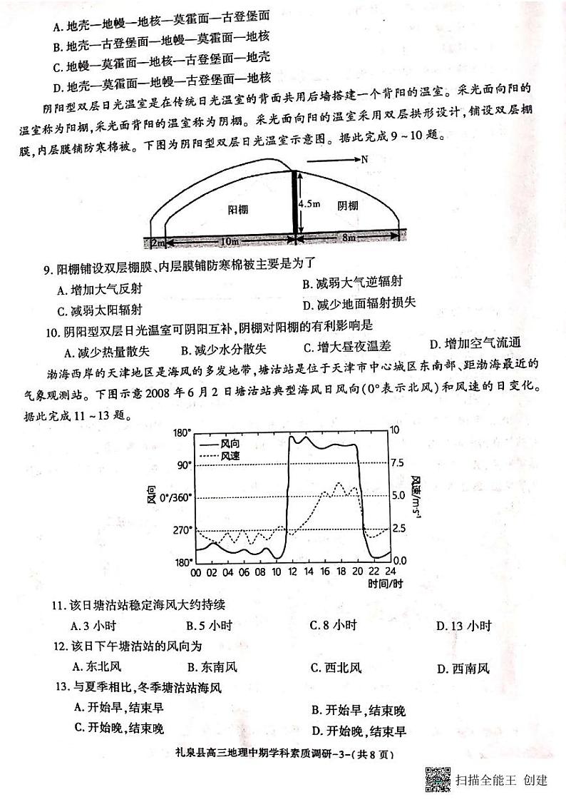 陕西省咸阳市礼泉县2023-2024学年度高三上学期中期学科素质调研 地理试题及答案03