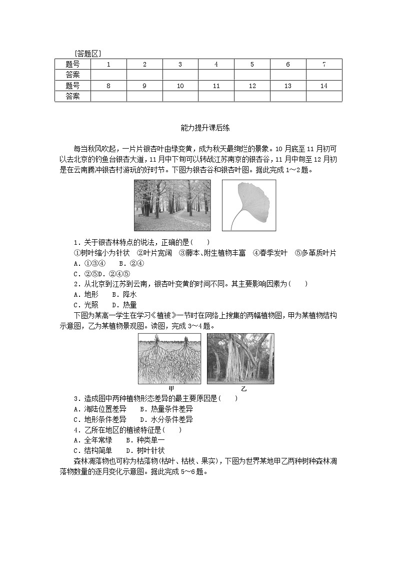2024版新教材高中地理第五章地球上的植被与土壤第一节主要植被与自然环境课时作业湘教版必修第一册第3页