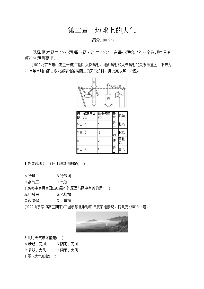 高中考试地理专项练习含答案——地球上的大气