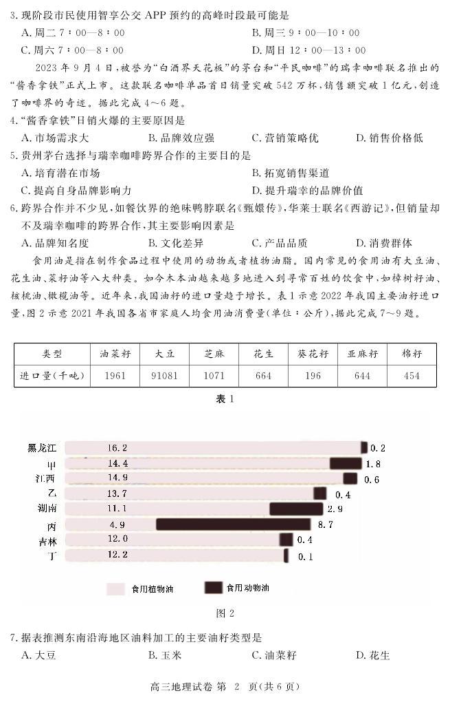 2024黄冈部分普通高中高三上学期期中考试地理PDF版含答案02