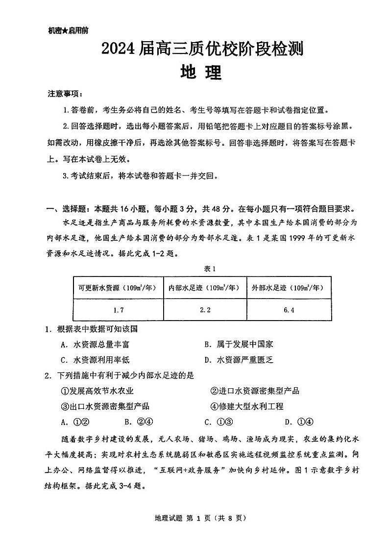 55,福建省优质校2023-2024学年高三上学期12月阶段性检测地理试题01