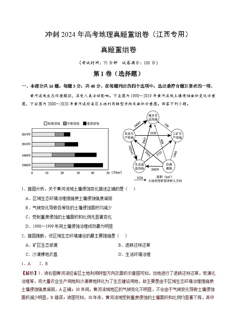 真题重组卷-冲刺2024年高考地理真题重组卷(江西专用)(Word版附解析)第1页