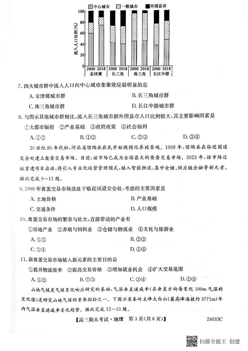 黑龙江省齐齐哈尔市普高联谊校2024届高三上学期12月期末地理试卷含答案解析03