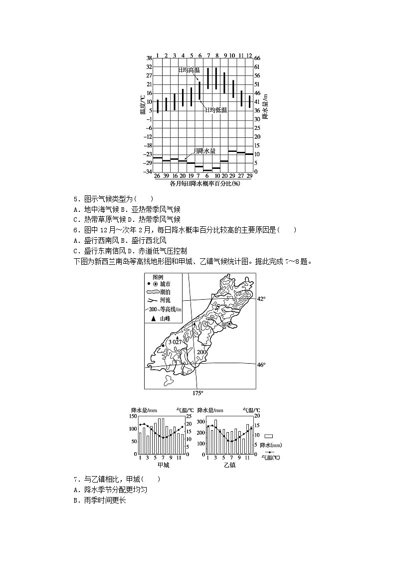 新教材2023版高中地理課時作業(yè)12氣壓帶風(fēng)帶與氣候湘教版選擇性必修1第2頁