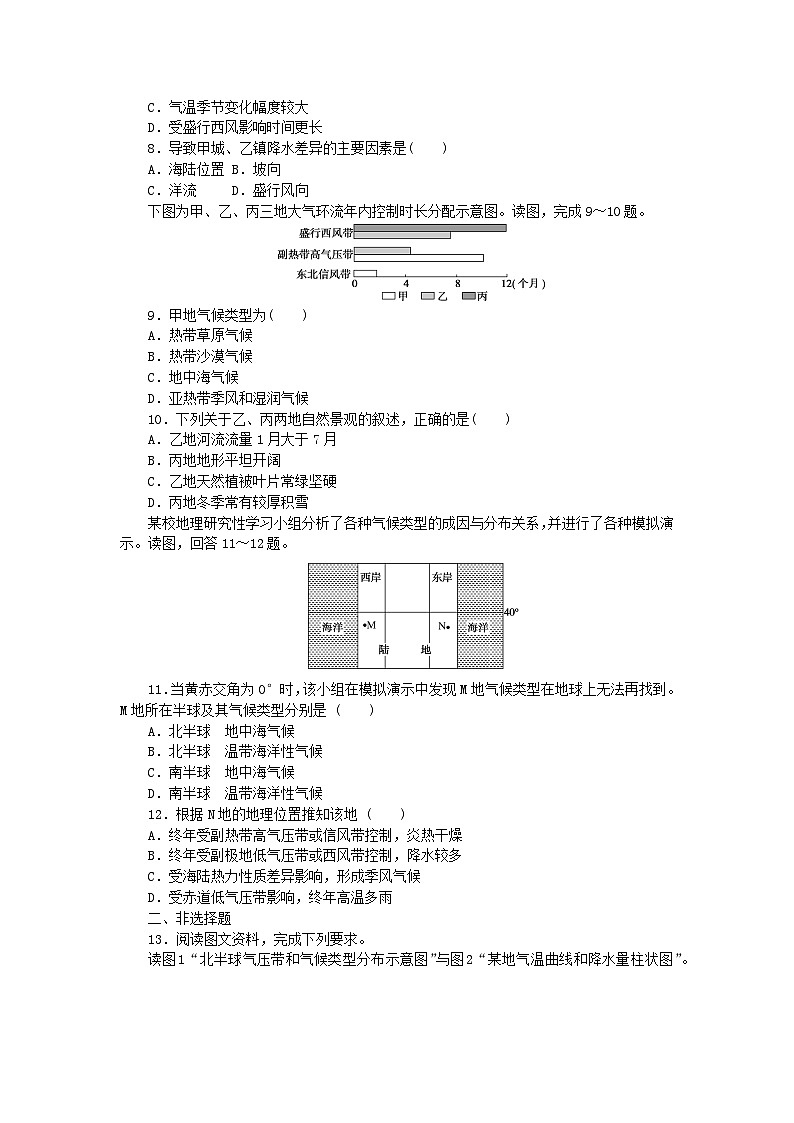 新教材2023版高中地理課時作業(yè)12氣壓帶風(fēng)帶與氣候湘教版選擇性必修1第3頁