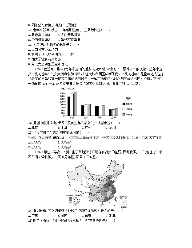 2023_2024學(xué)年新教材高中地理第一單元人口與環(huán)境單元培優(yōu)練魯教版必修第二冊第3頁
