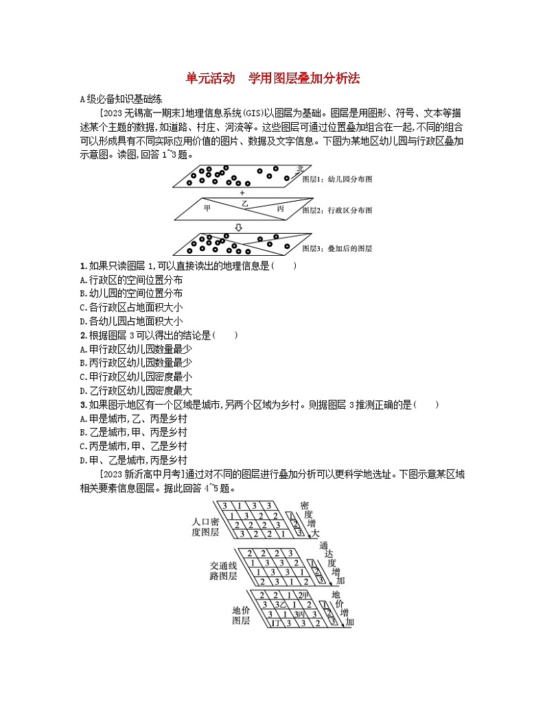 2023_2024学年新教材高中地理第三单元产业区位选择单元活动学用图层叠加分析法分层作业鲁教版必修第二册01