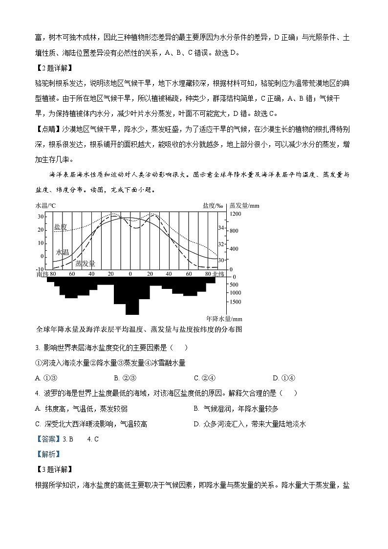 湖南省长沙市平高教育集团六校2023-2024学年高一上学期期末联考地理试题(Word版附解析)第2页