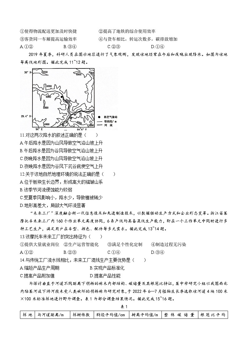 广东省东莞市2023-2024学年高三地理上学期1月期末教学质量检查试题(Word版附答案)03