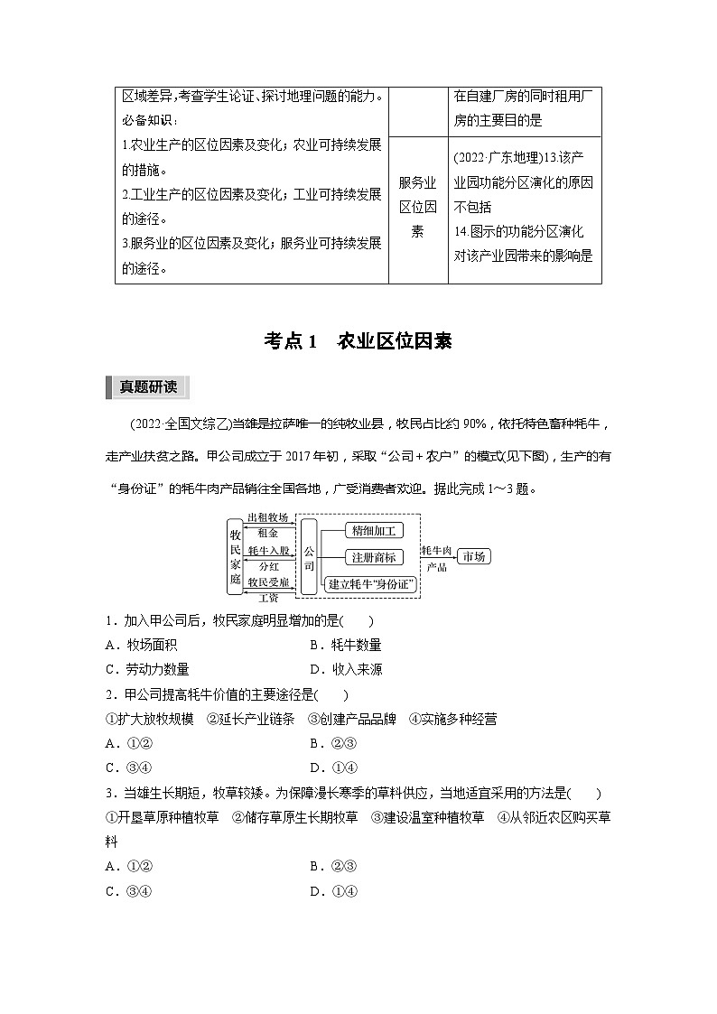 新高考地理二轮复习(新高考版) 第1部分 专题突破 专题8 考点1 农业区位因素(教师版)第2页