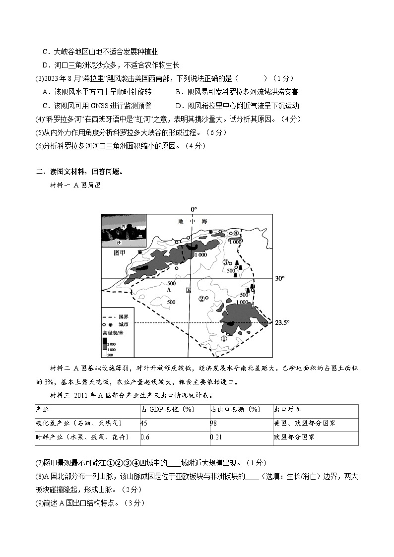 【开学摸底考】高三地理（上海专用）-2023-2024学年高中下学期开学摸底考试卷.zip02