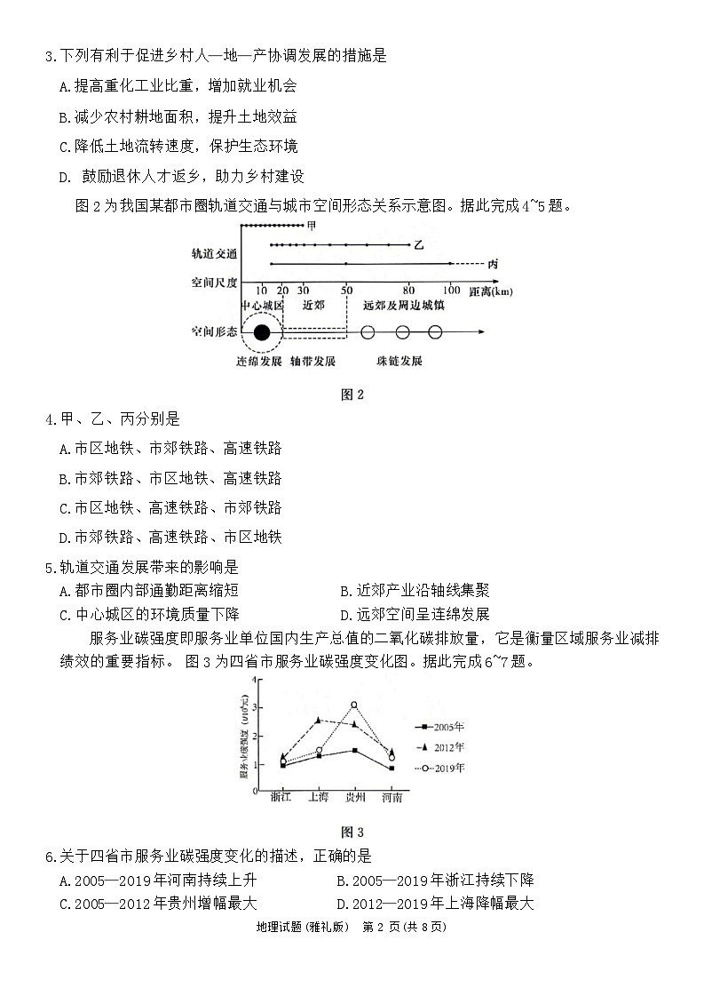 湖南省长沙市雅礼中学2023-2024学年高三下学期月考地理试题(六)第2页