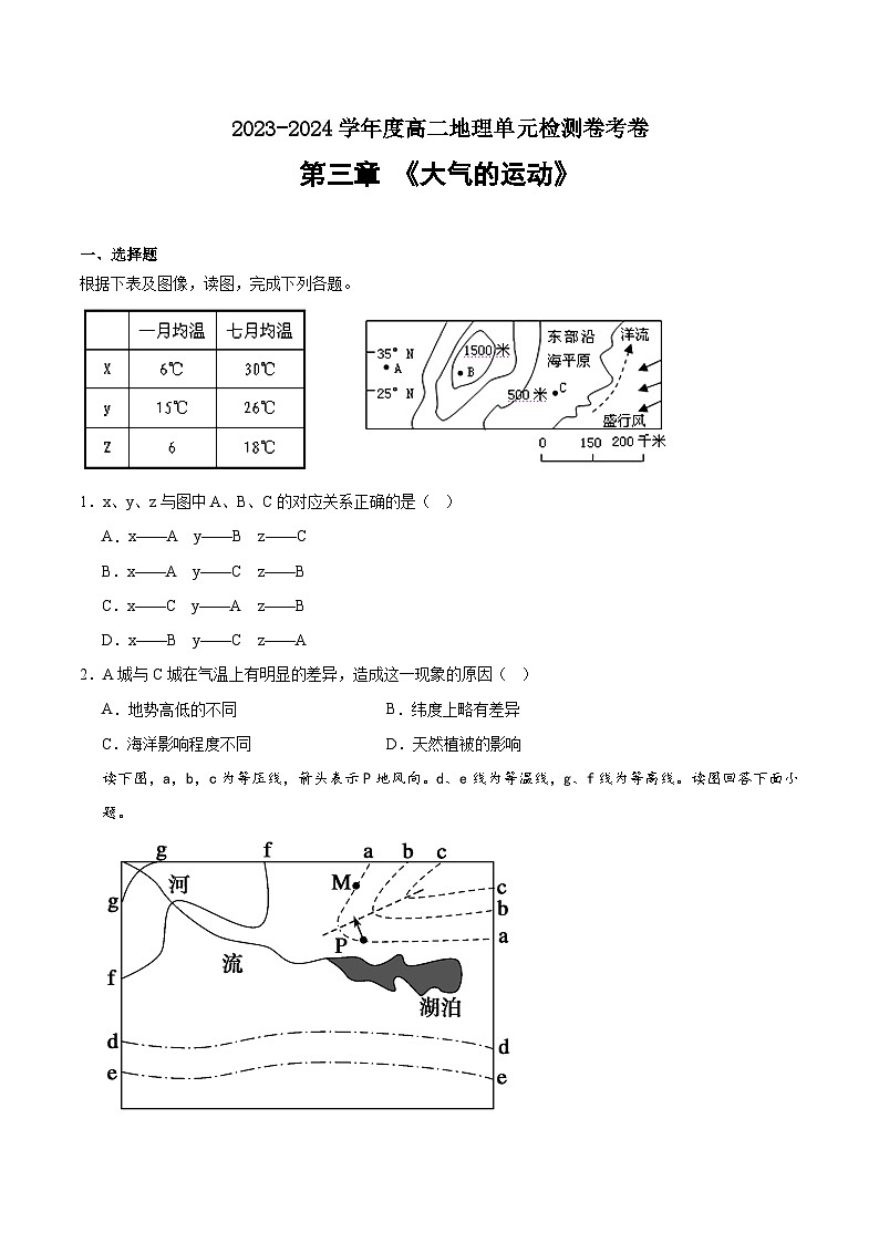 【湘教版地理】选修一 第三章 大气的运动(单元检测卷)01