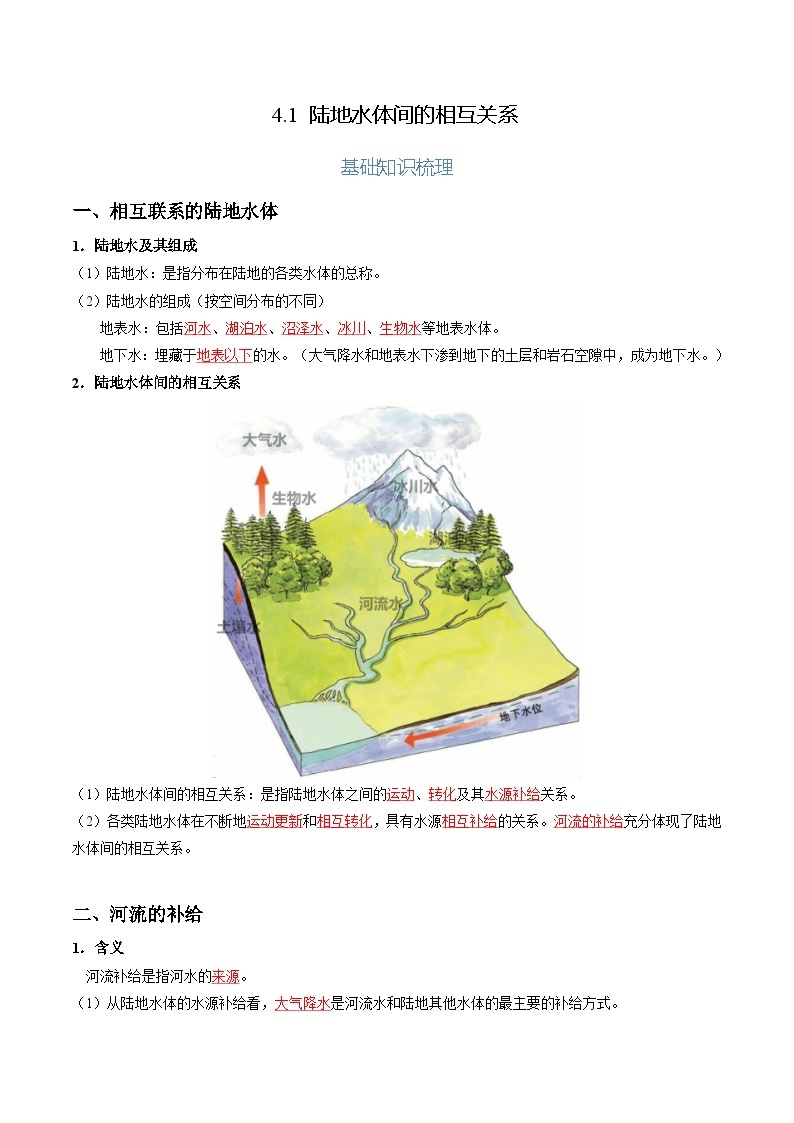 【湘教版地理】选修一  4.1 陆地水体间的相互关系（分层练习）01