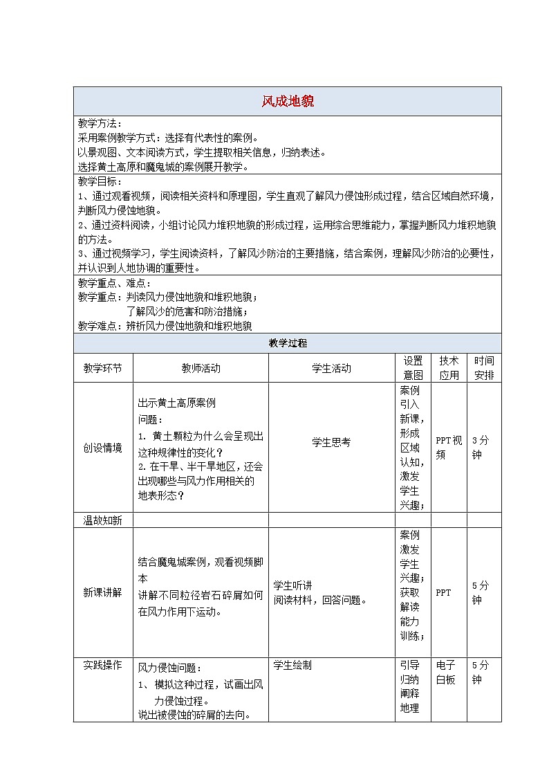2024春新教材高中地理2.2风成地貌教案(湘教版必修第一册)01