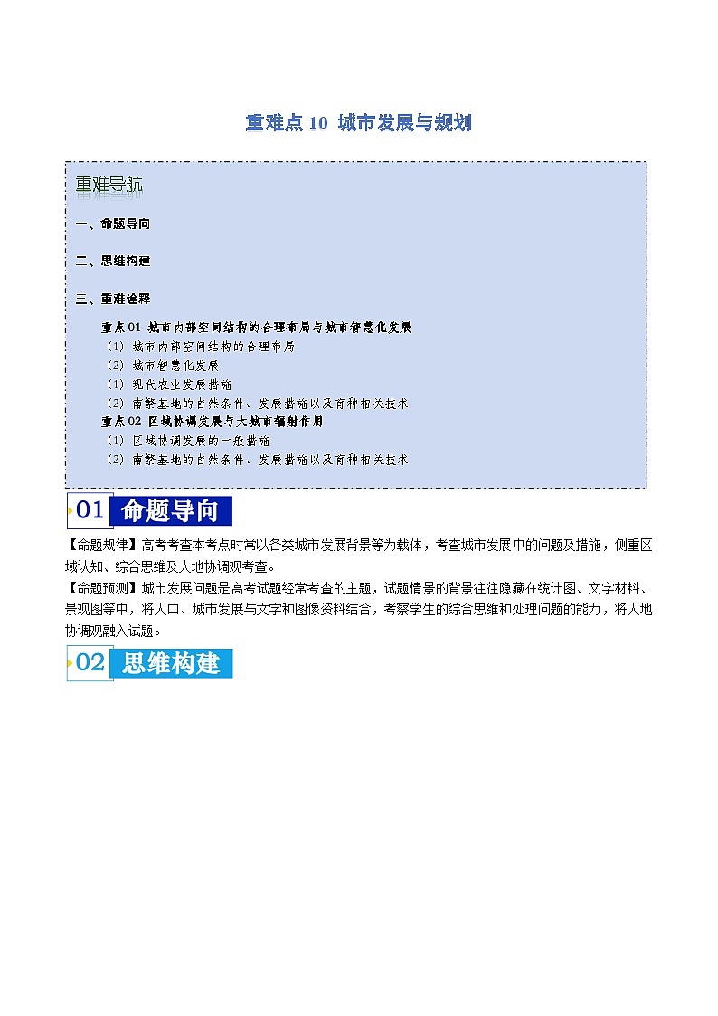 重难点10 城乡发展与规划 -2024年高考地理【热点·重点·难点】专练(新高考专用)01