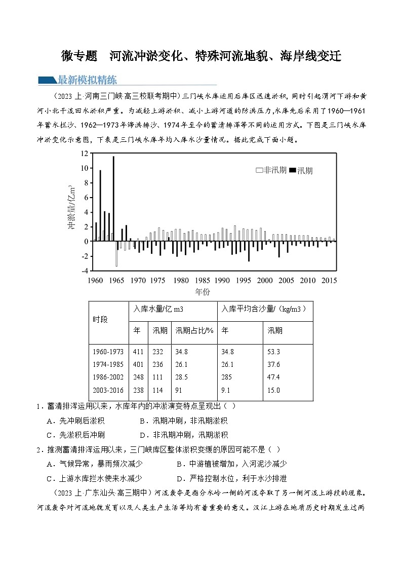 (新高考)高考地理二轮复习专题05 微专题 河流冲淤平衡、特殊河流地貌、海岸线的变迁(练习)(2份打包,原卷版+教师版)01