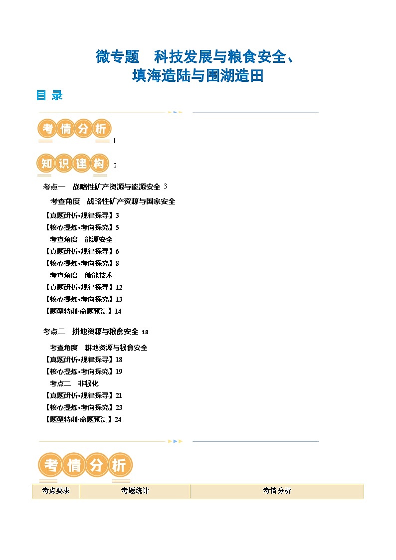 专题12 微专题 科技发展与粮食安全、填海造陆与围湖造田(讲义)(原卷版)第1页