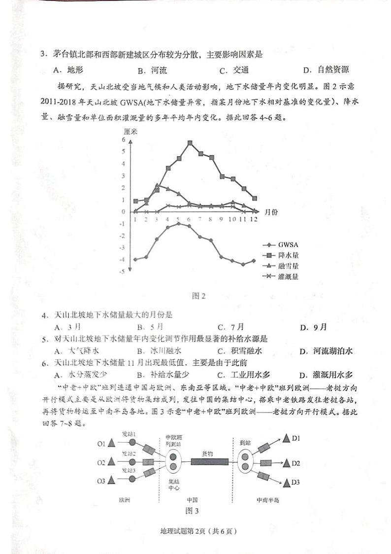 2024届甘肃省兰州市高三下学期诊断考试地理试卷第2页