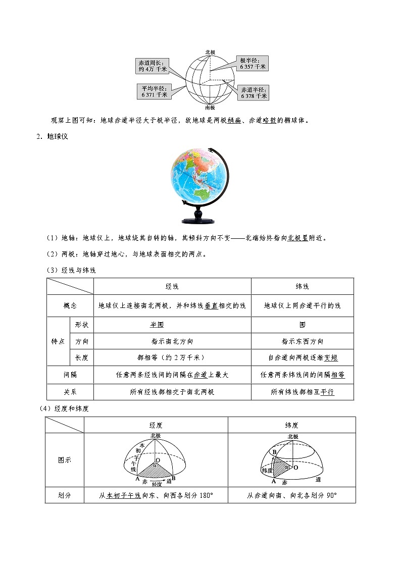 最新高考地理考点一遍过讲义 考点01 经纬网及其应用02