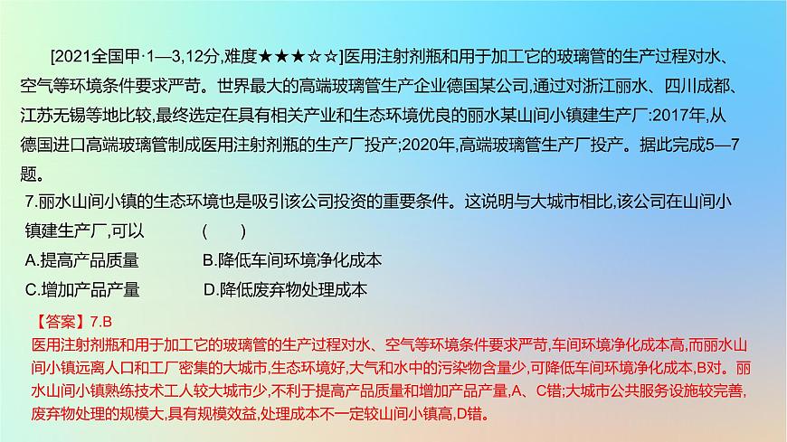 2025版高考地理一輪復(fù)習(xí)真題精練專題十產(chǎn)業(yè)區(qū)位因素第26練工業(yè)區(qū)位因素及其變化課件第8頁