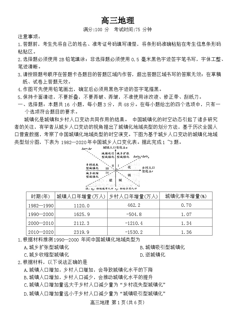 安徽省池州市2023-2024學(xué)年高三上學(xué)期1月期末地理試題第1頁