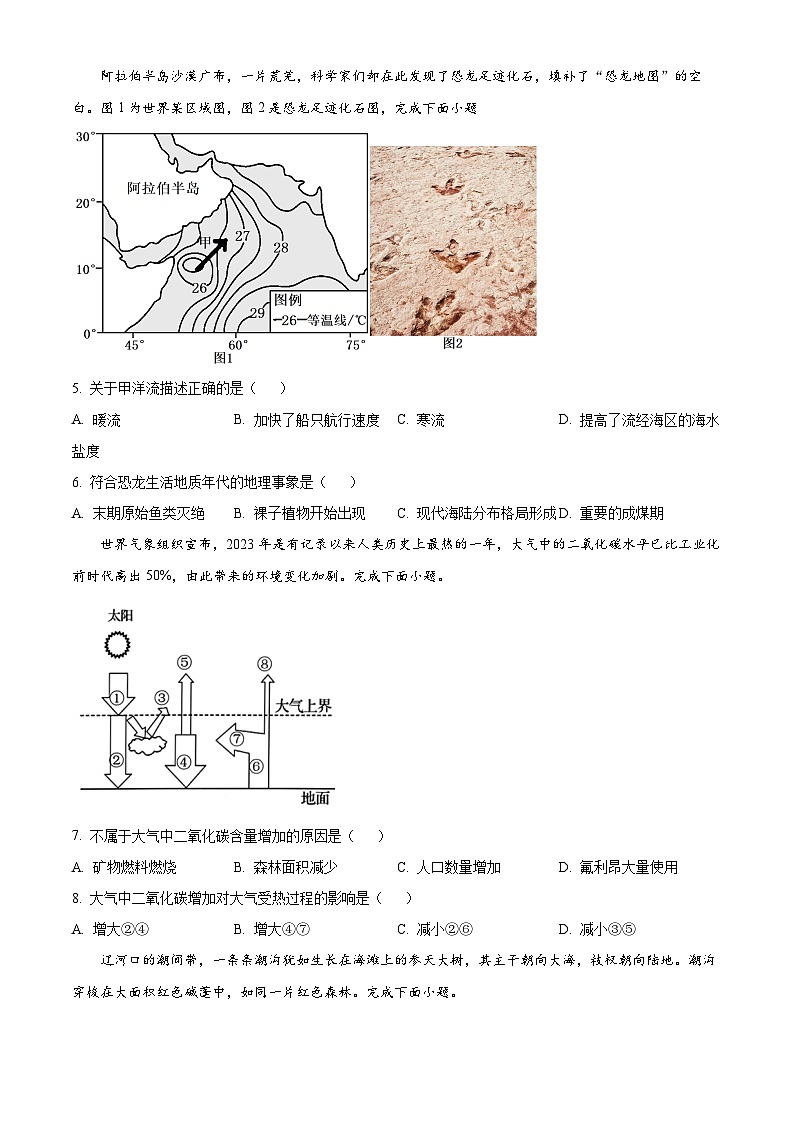 浙江省宁波市九校2023-2024学年高一上学期期末联考地理试卷(Word版附解析)02