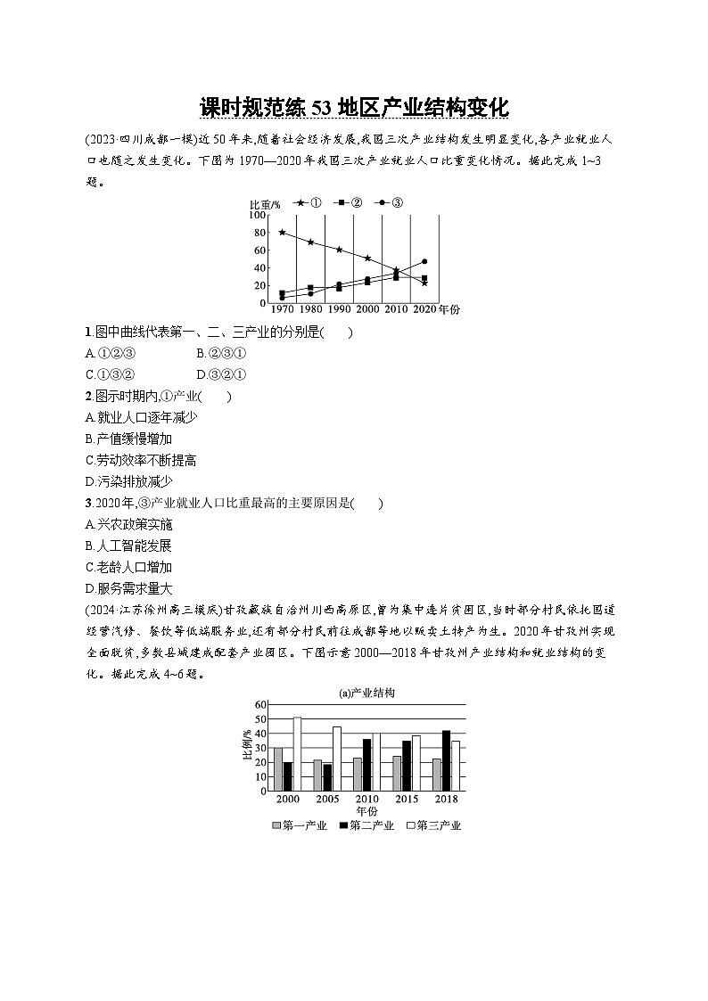 高考总复习优化设计一轮用书地理配人教版(适用于新高考新教材)word课时规范练53地区产业结构变化第1页